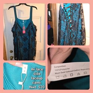 Rosegal Teal and Black Lace-Up Tank Top